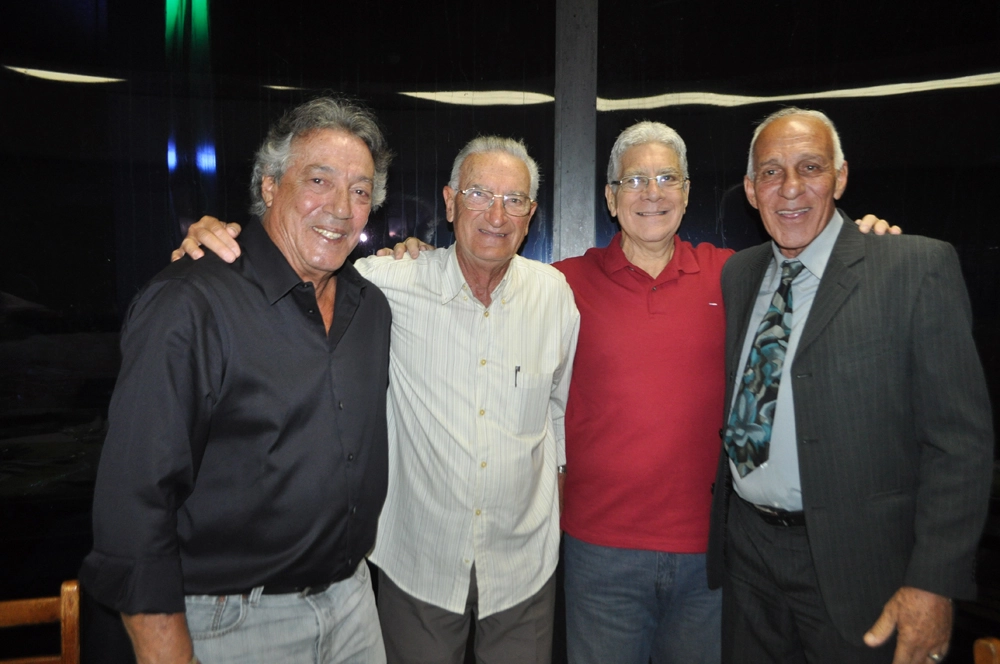 Ronaldo Drumond, Dudu, João Carlos e Alfredo Mostarda em 26 de setembro de 2015, na festa de veteranos do Palmeiras, no restaurante do clube. Foto: Marcos Júnior/Portal TT